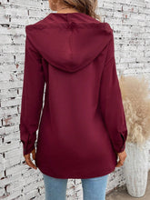 Solid Button Front Drawstring Hooded Blouse